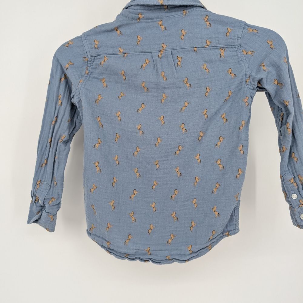 Kids Blue Button-Up Shirt with Pattern - Picture 2 of 4